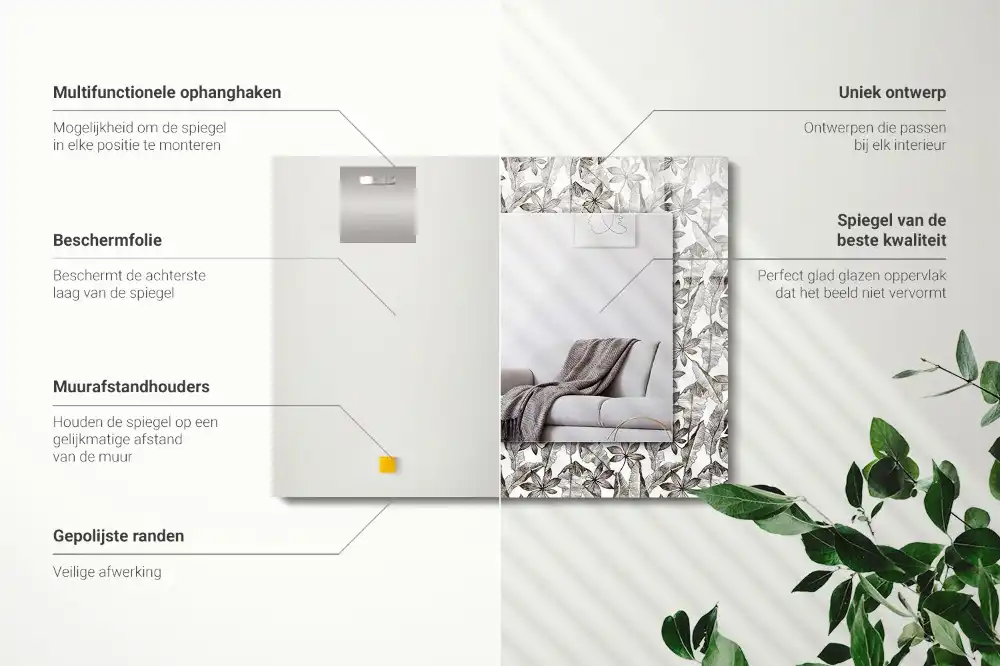 Rectangular mirror print Leaves and flowers