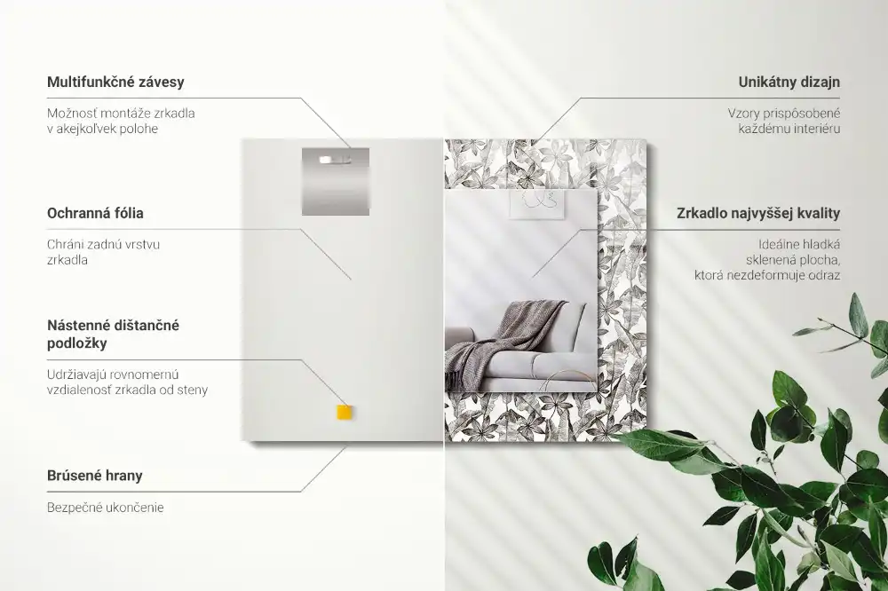 Rectangular mirror print Leaves and flowers