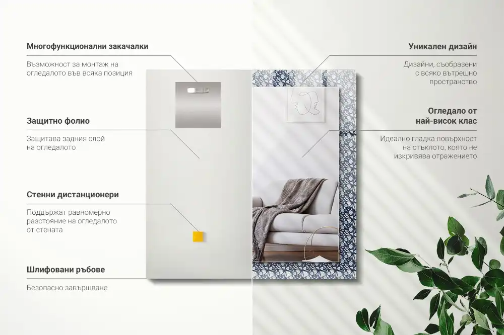 Rectangular mirror print Blue floral pattern