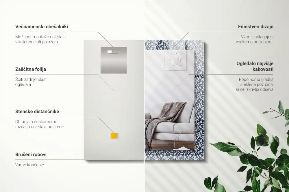 Rectangular mirror print Blue floral pattern