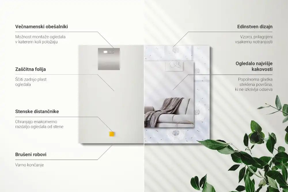 Rectangular wall mirror design Dandelions flowers