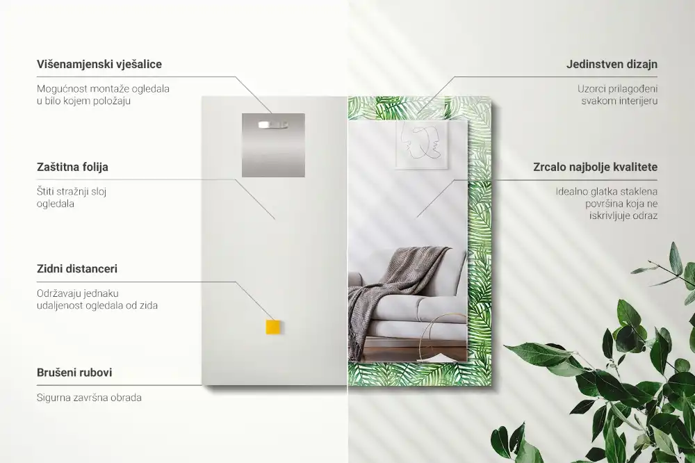 Rectangle decorative mirror Green palm leaves