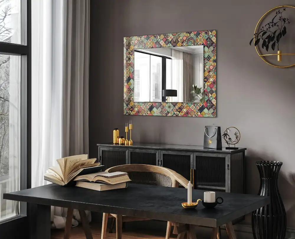 Rectangular wall mirror design Colorful patchwork patterns