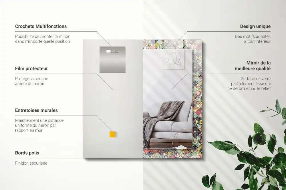 Rectangular wall mirror design Colorful patchwork patterns