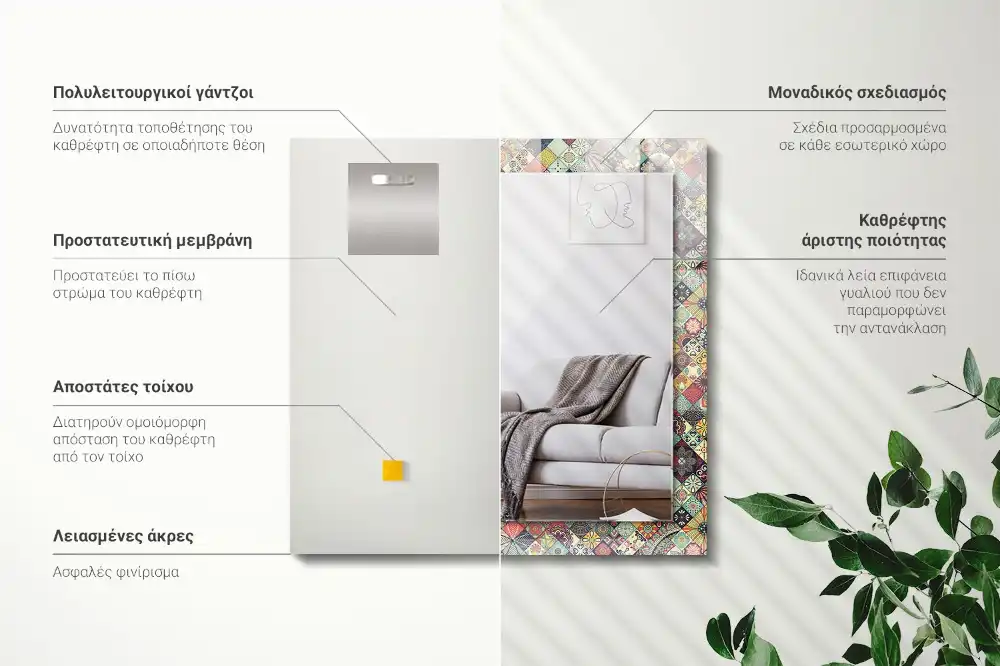 Rectangular wall mirror design Colorful patchwork patterns