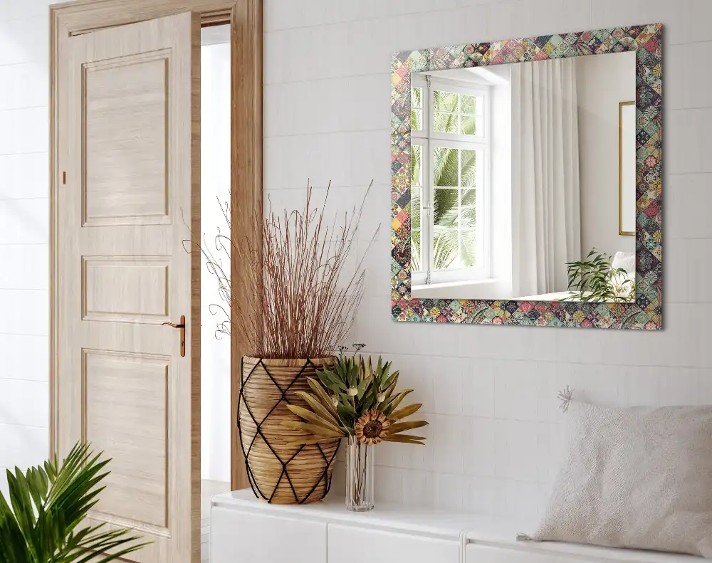 Rectangular wall mirror design Colorful patchwork patterns