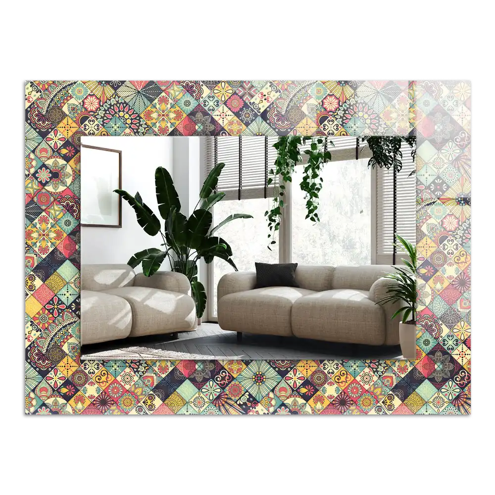 Rectangular wall mirror design Colorful patchwork patterns