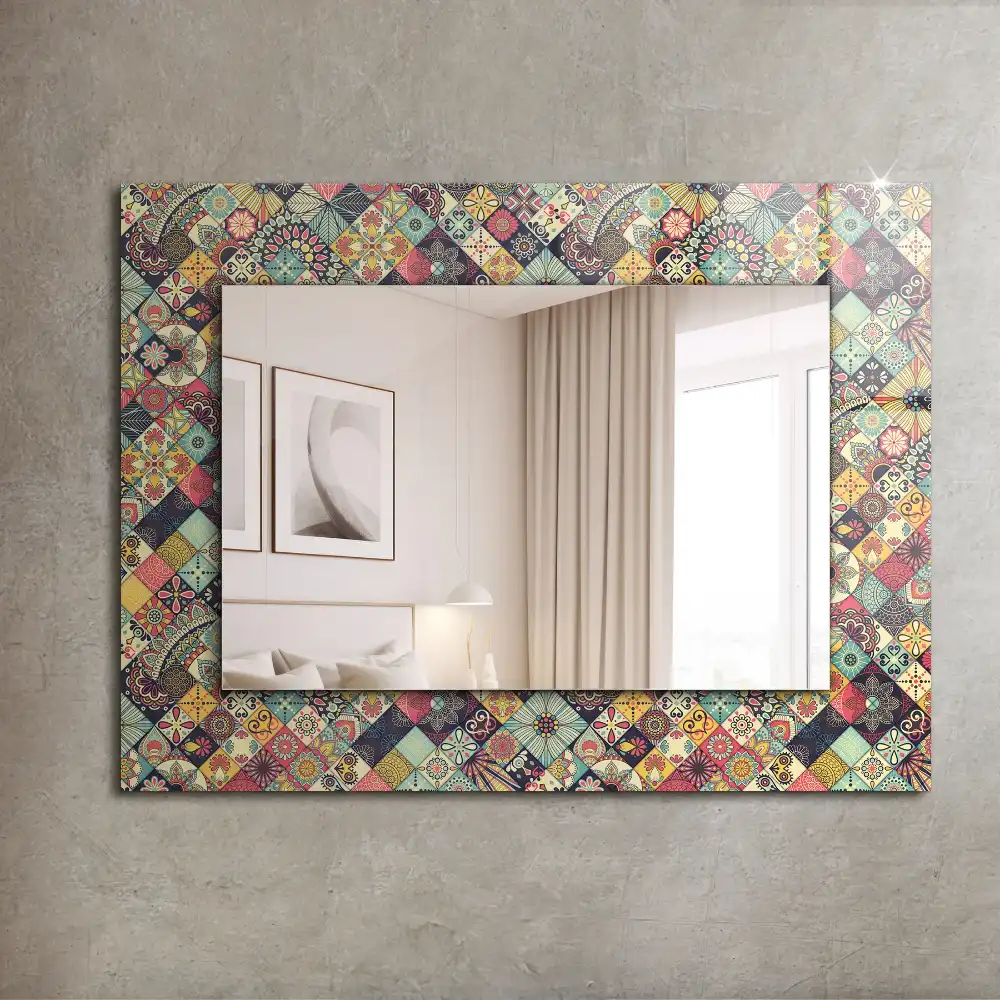 Rectangular wall mirror design Colorful patchwork patterns