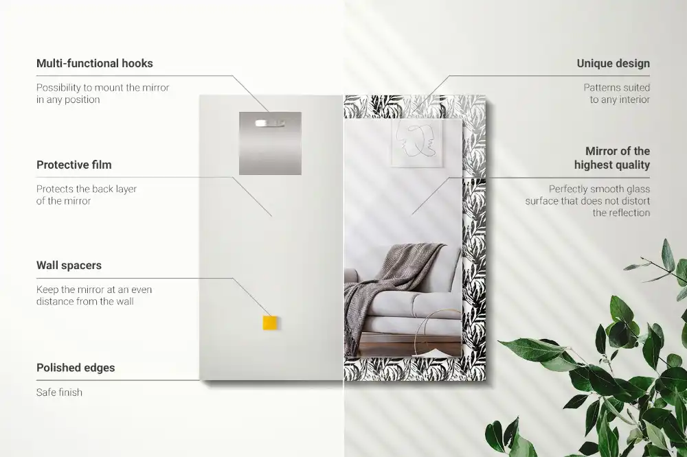 Rectangular decorative mirror Black and white leaves