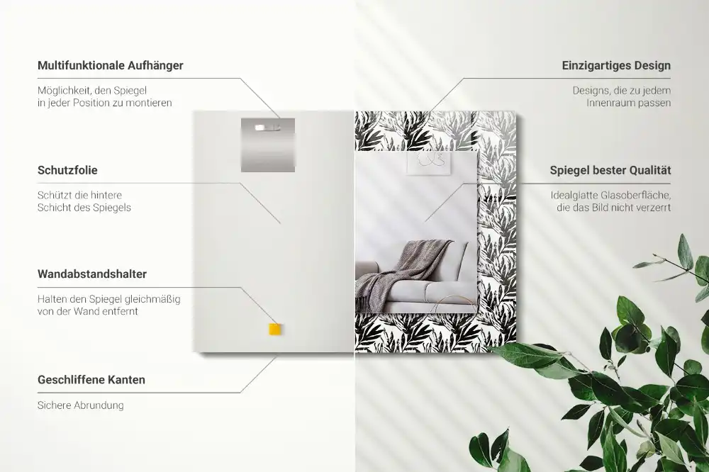 Rectangular decorative mirror Black and white leaves