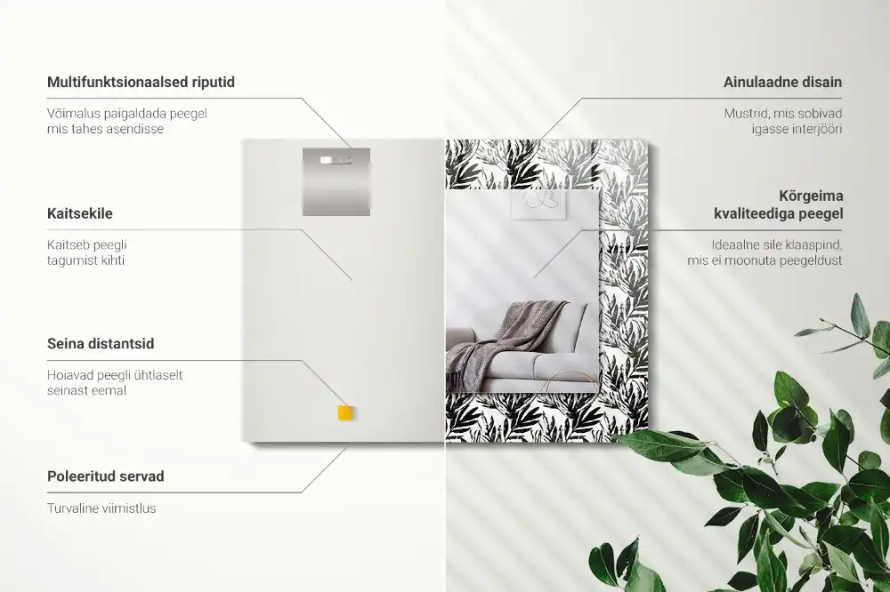 Rectangular decorative mirror Black and white leaves