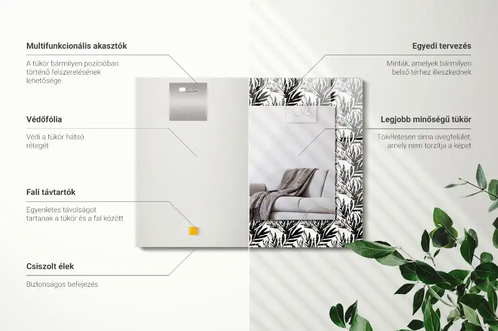 Rectangular decorative mirror Black and white leaves