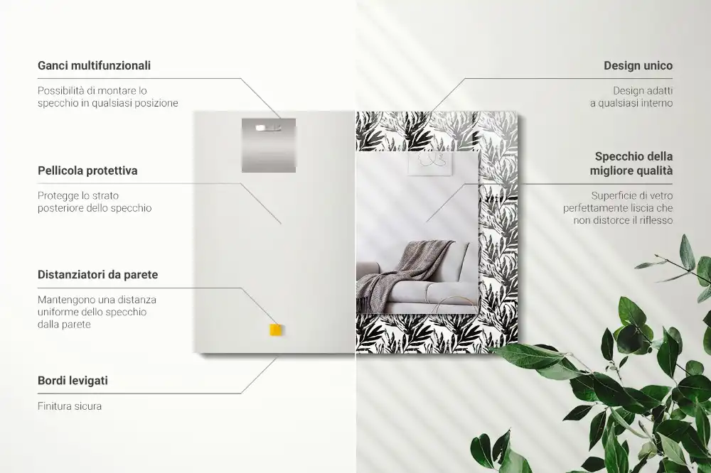 Rectangular decorative mirror Black and white leaves