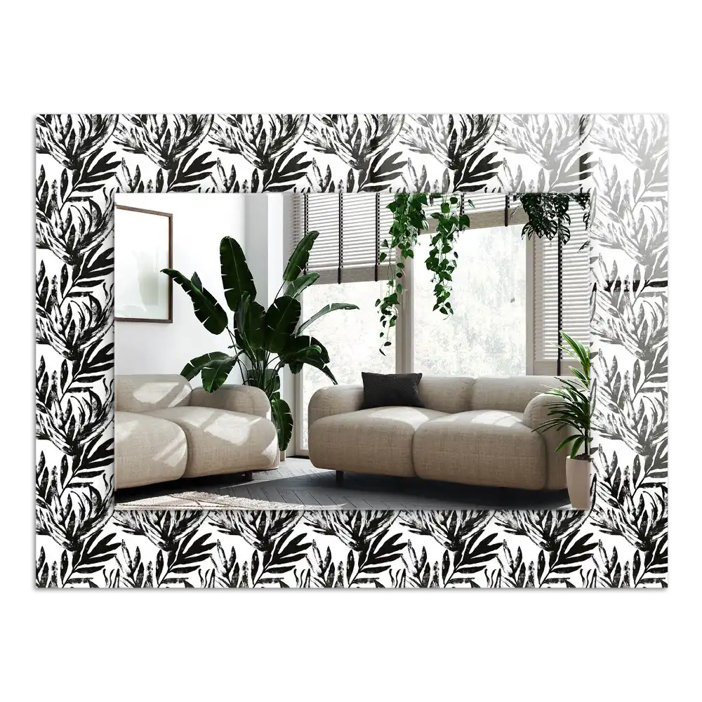 Rectangular decorative mirror Black and white leaves