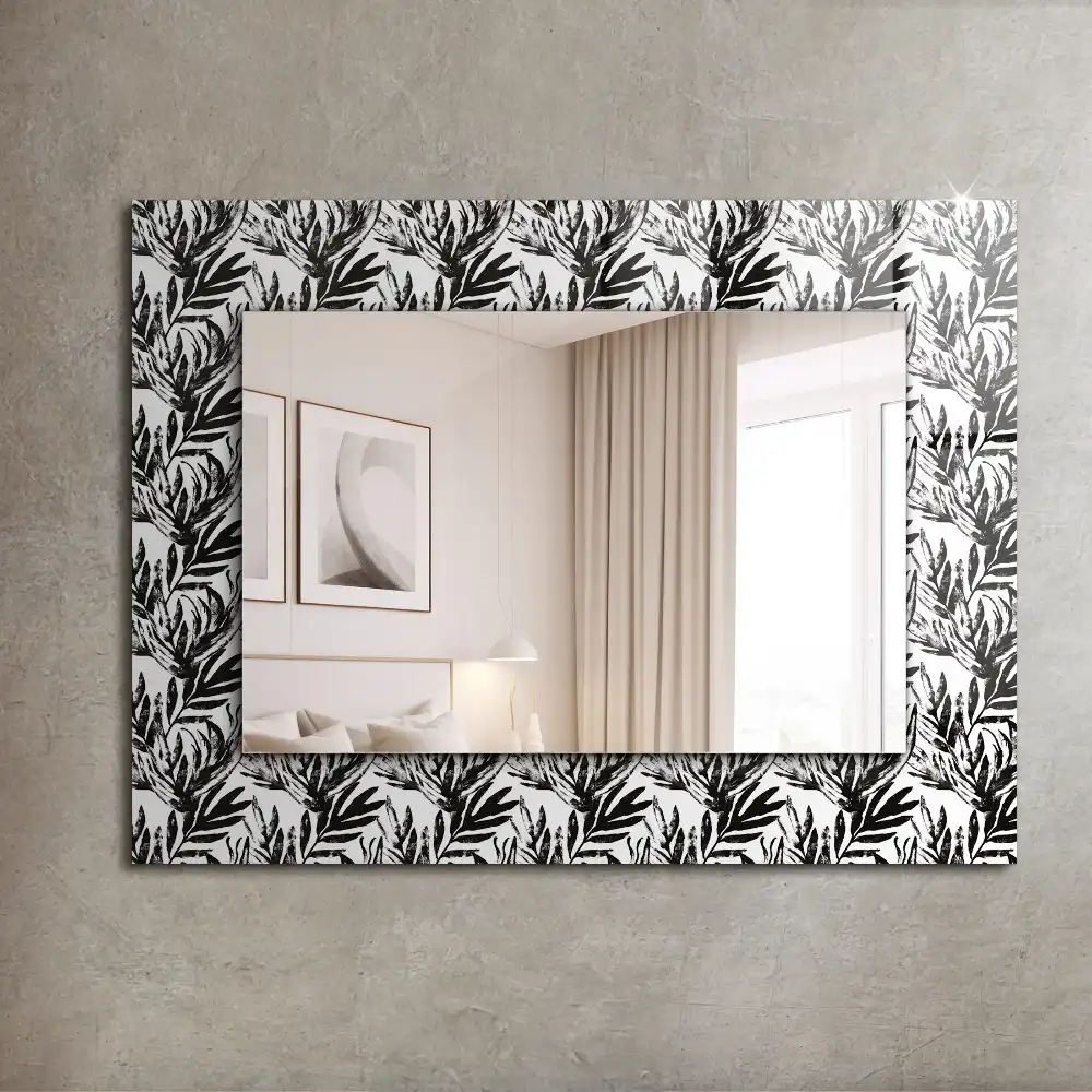 Rectangular decorative mirror Black and white leaves