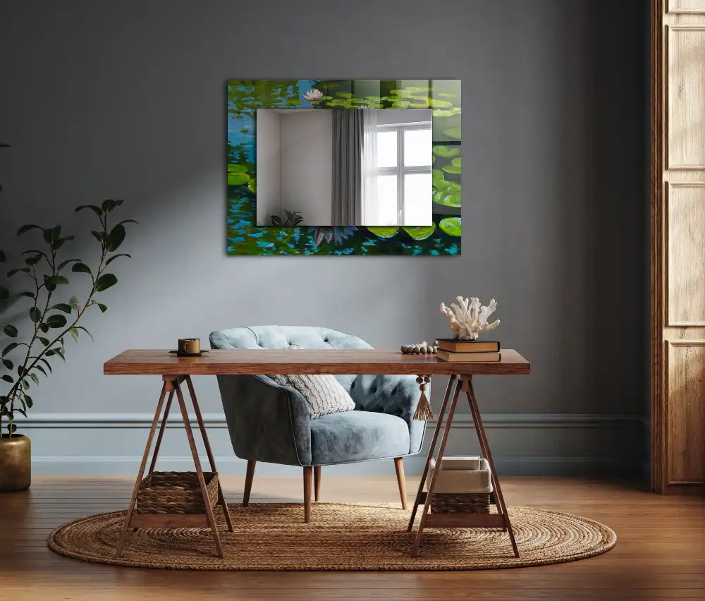 Rectangular mirror print Water lilies pond