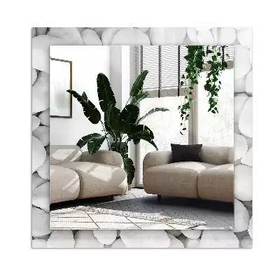 Rectangular wall mirror design White smooth stones