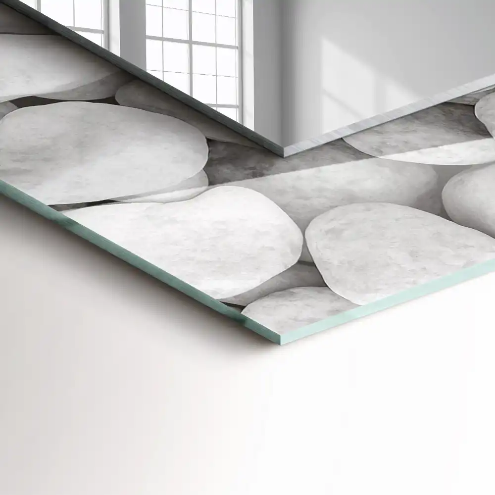 Rectangular wall mirror design White smooth stones
