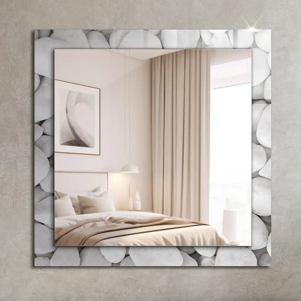 Rectangular wall mirror design White smooth stones