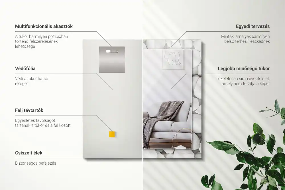 Rectangular wall mirror design White smooth stones