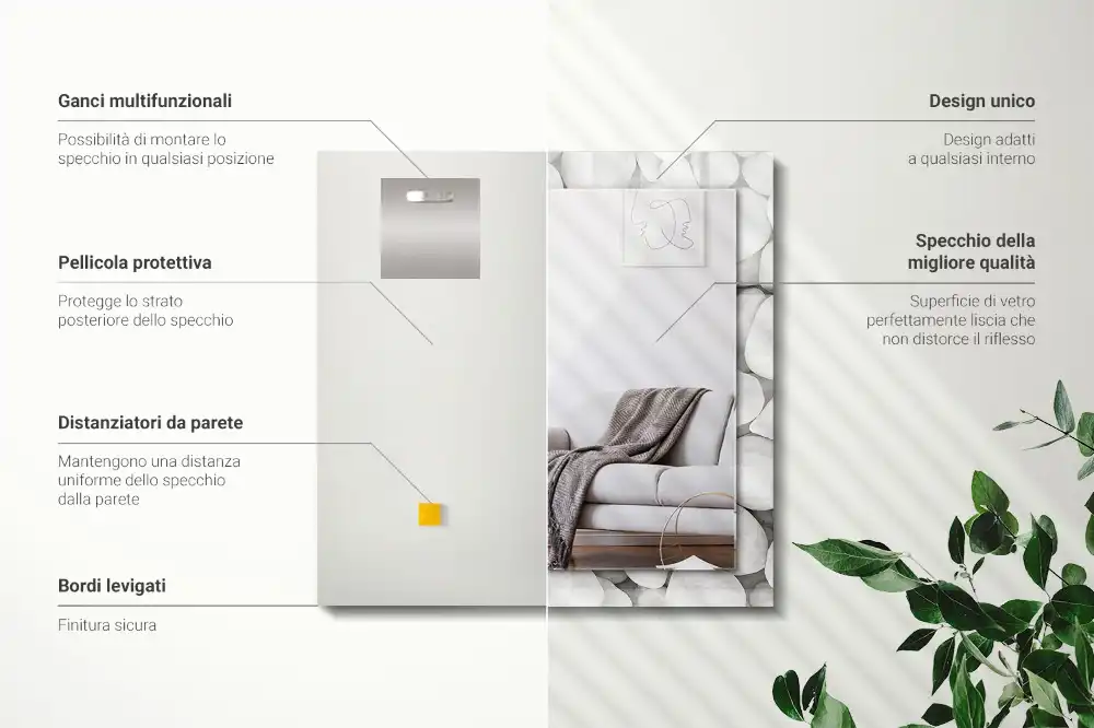 Rectangular wall mirror design White smooth stones