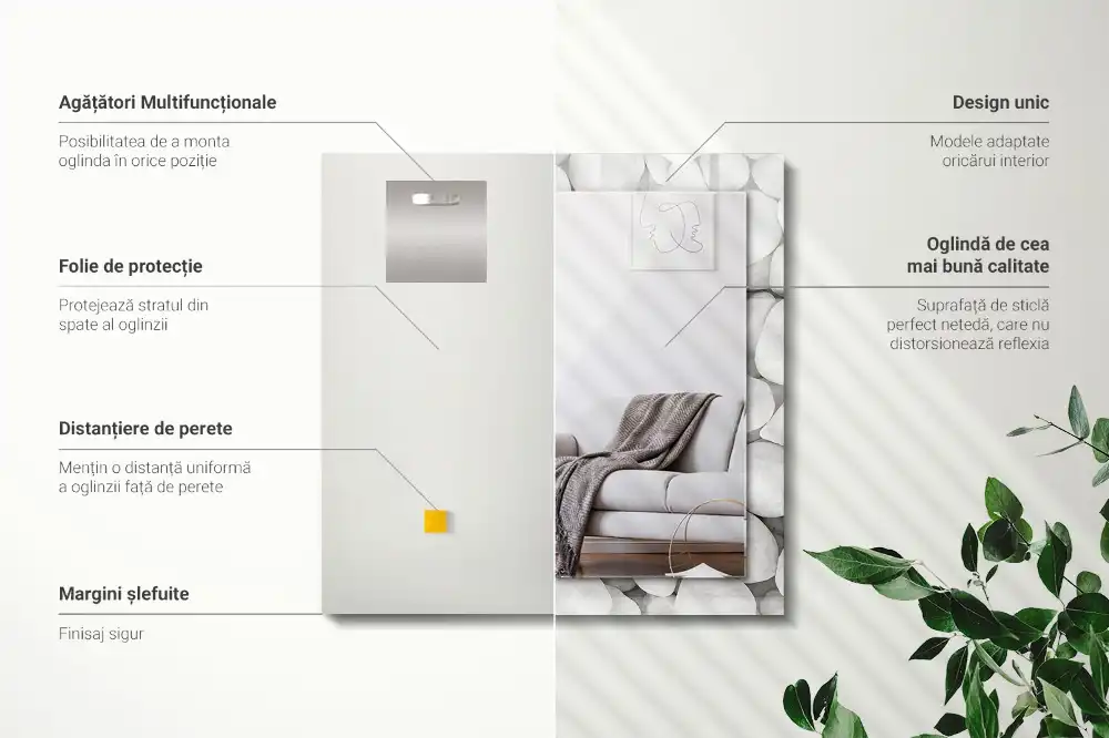 Rectangular wall mirror design White smooth stones