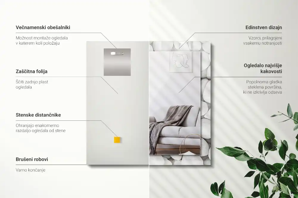 Rectangular wall mirror design White smooth stones