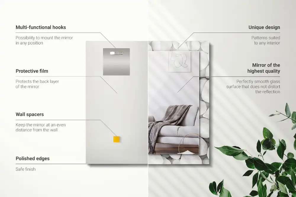 Rectangular wall mirror design White smooth stones