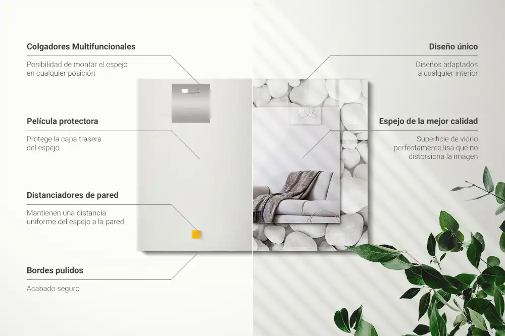 Rectangular wall mirror design White smooth stones