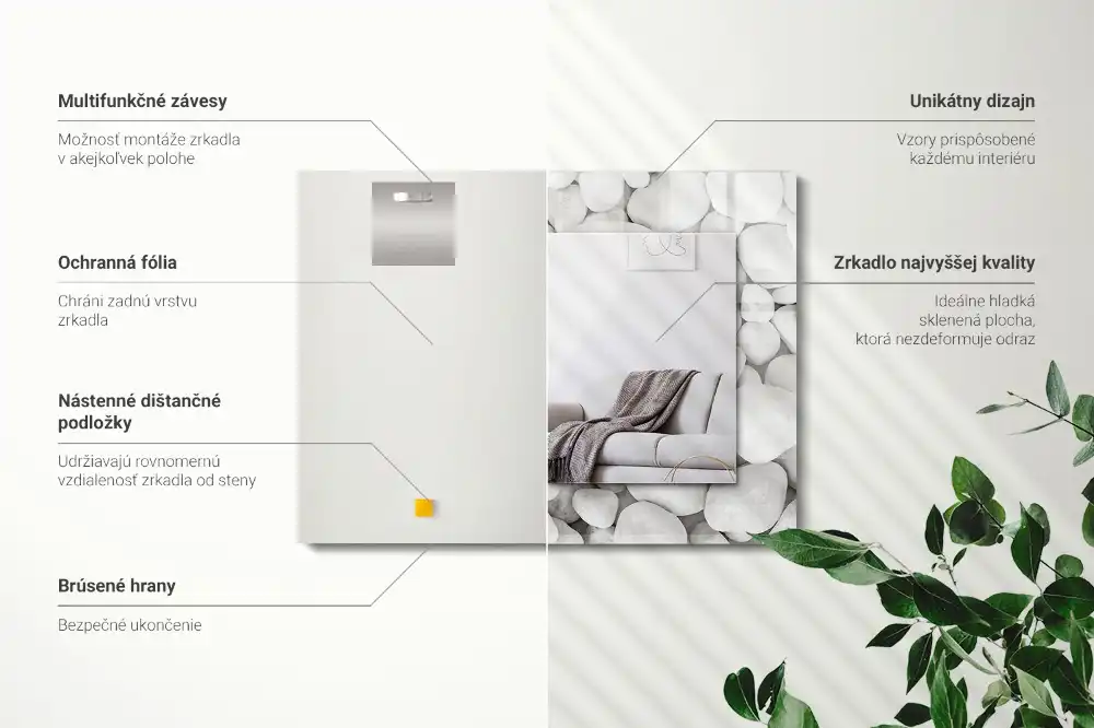 Rectangular wall mirror design White smooth stones