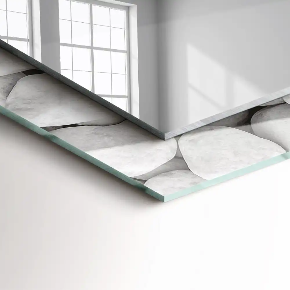 Rectangular wall mirror design White smooth stones