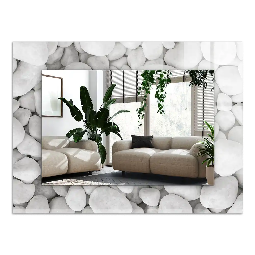 Rectangular wall mirror design White smooth stones