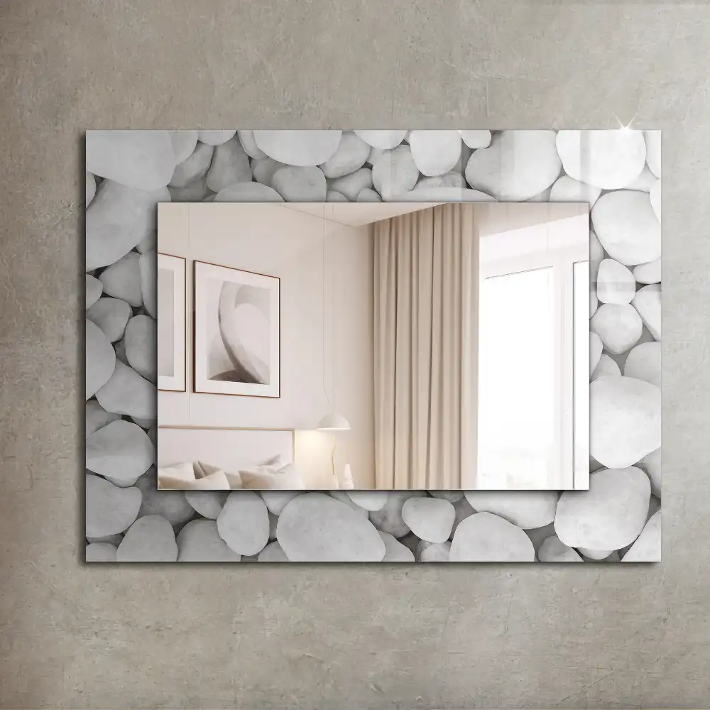 Rectangular wall mirror design White smooth stones