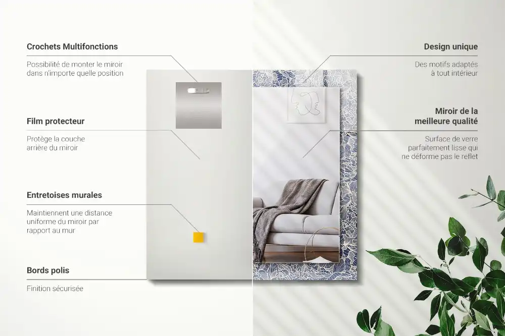 Rectangle decorative mirror Floral fabric pattern