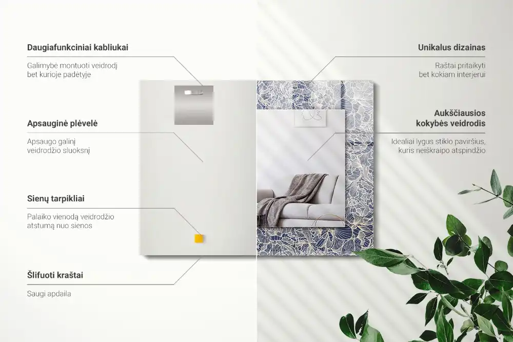 Rectangle decorative mirror Floral fabric pattern