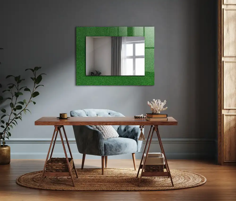 Rectangular wall mirror design Green grass