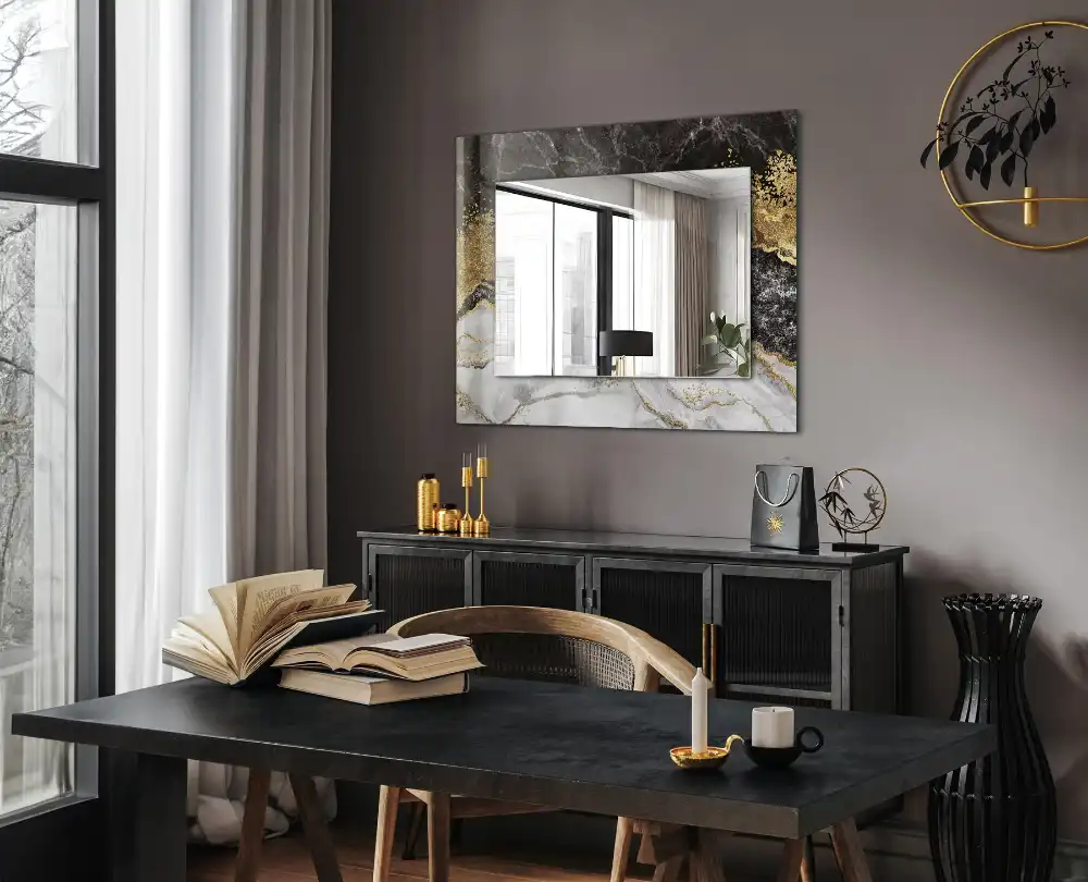 Rectangular wall mirror design Marble veins abstract