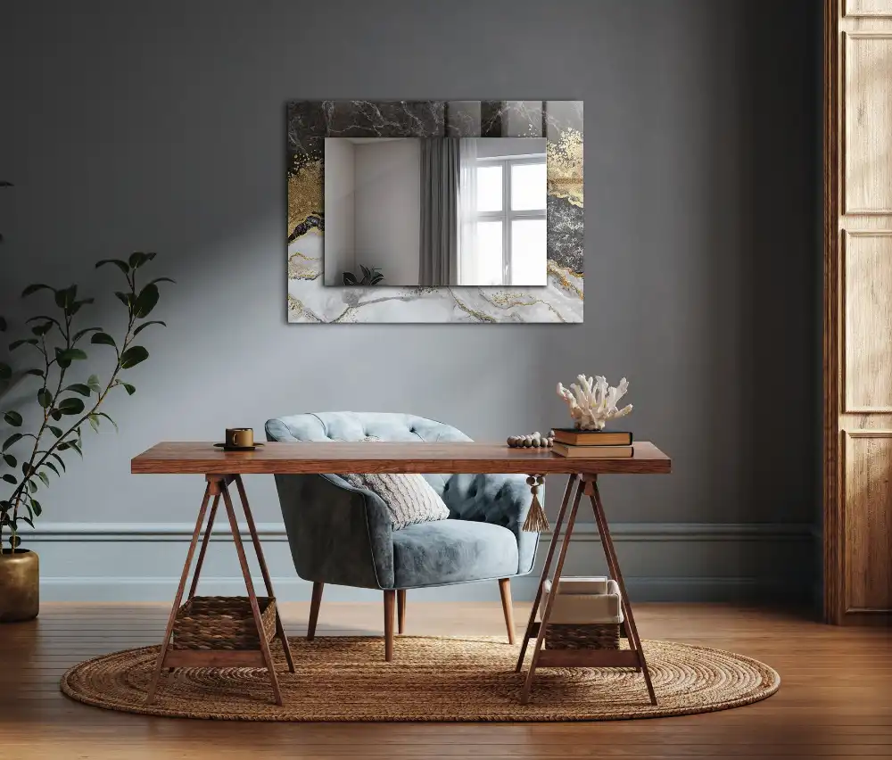 Rectangular wall mirror design Marble veins abstract