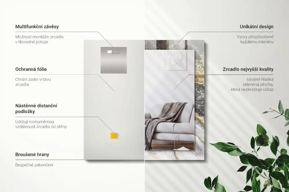 Rectangular wall mirror design Marble veins abstract