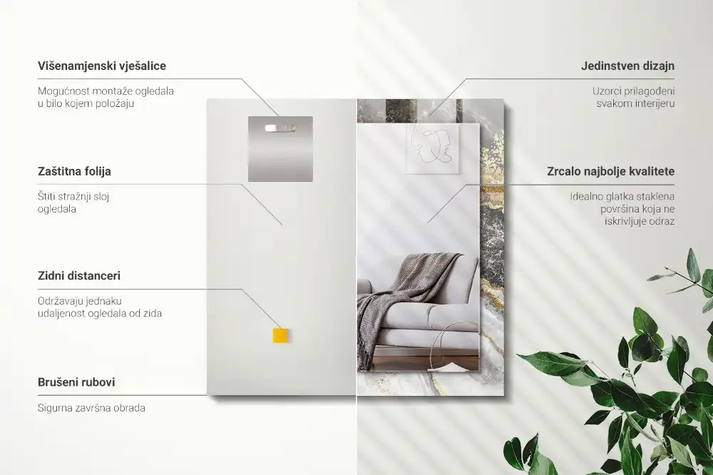 Rectangular wall mirror design Marble veins abstract