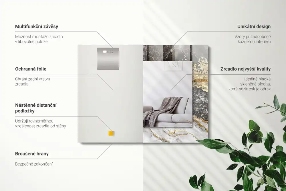 Rectangular wall mirror design Marble veins abstract