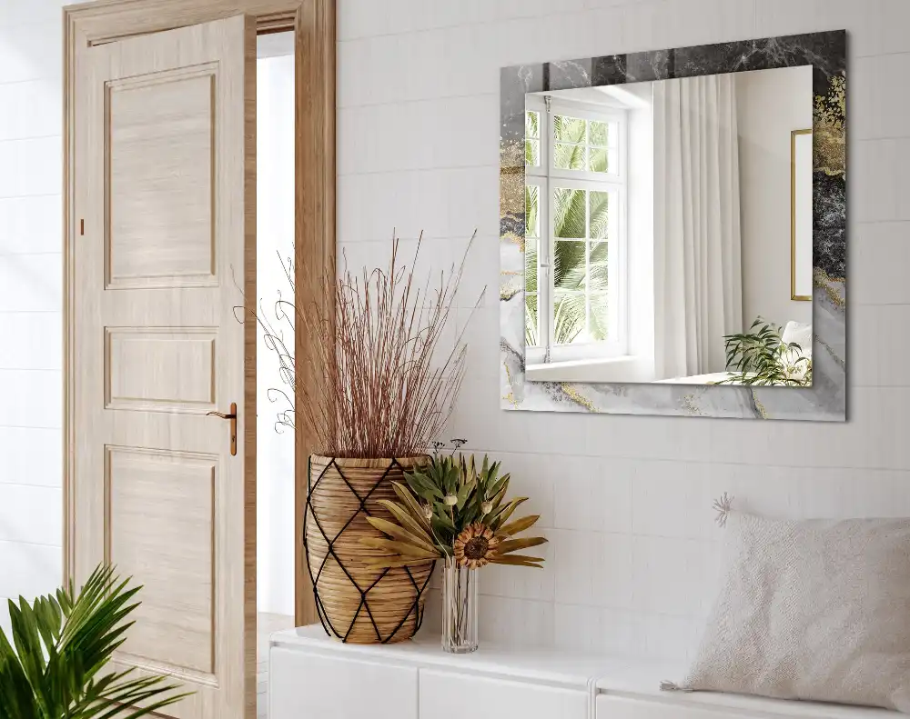 Rectangular wall mirror design Marble veins abstract