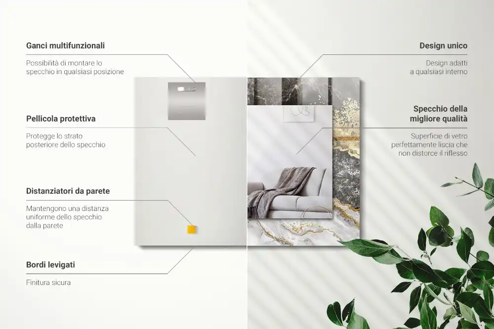 Rectangular wall mirror design Marble veins abstract