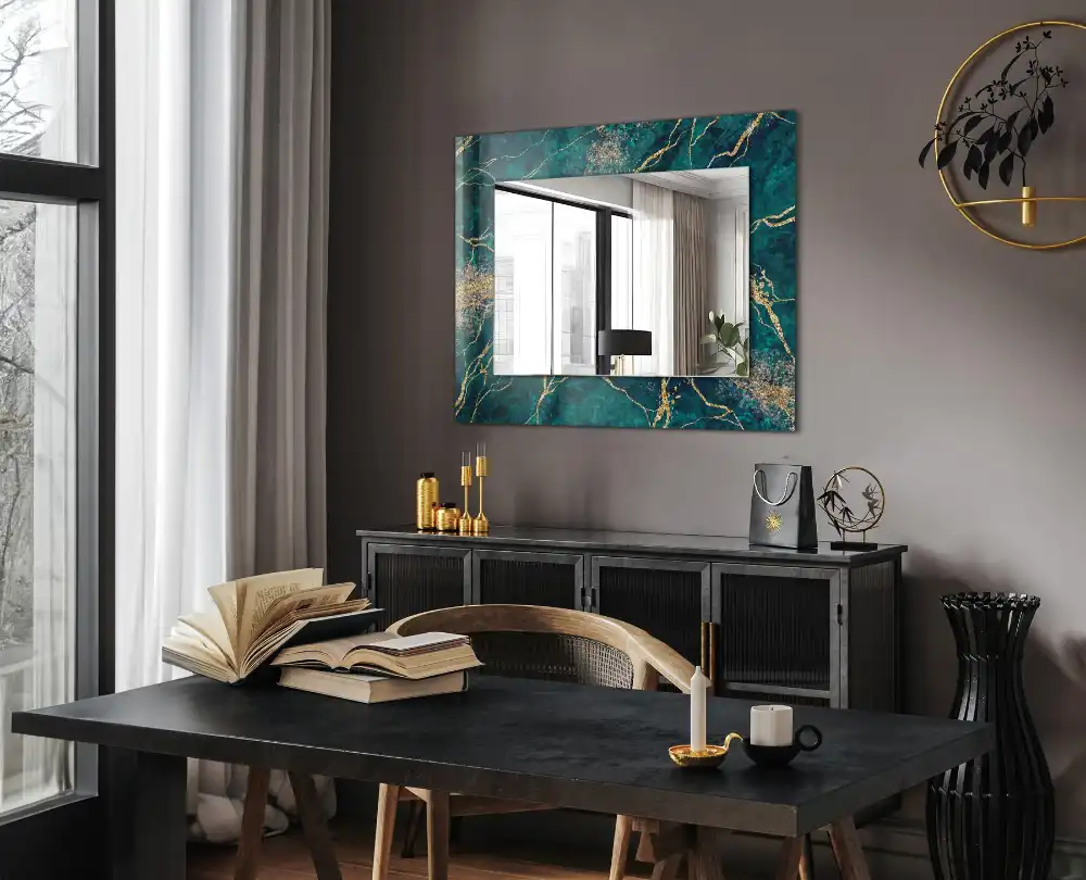 Rectangular mirror print Green marble