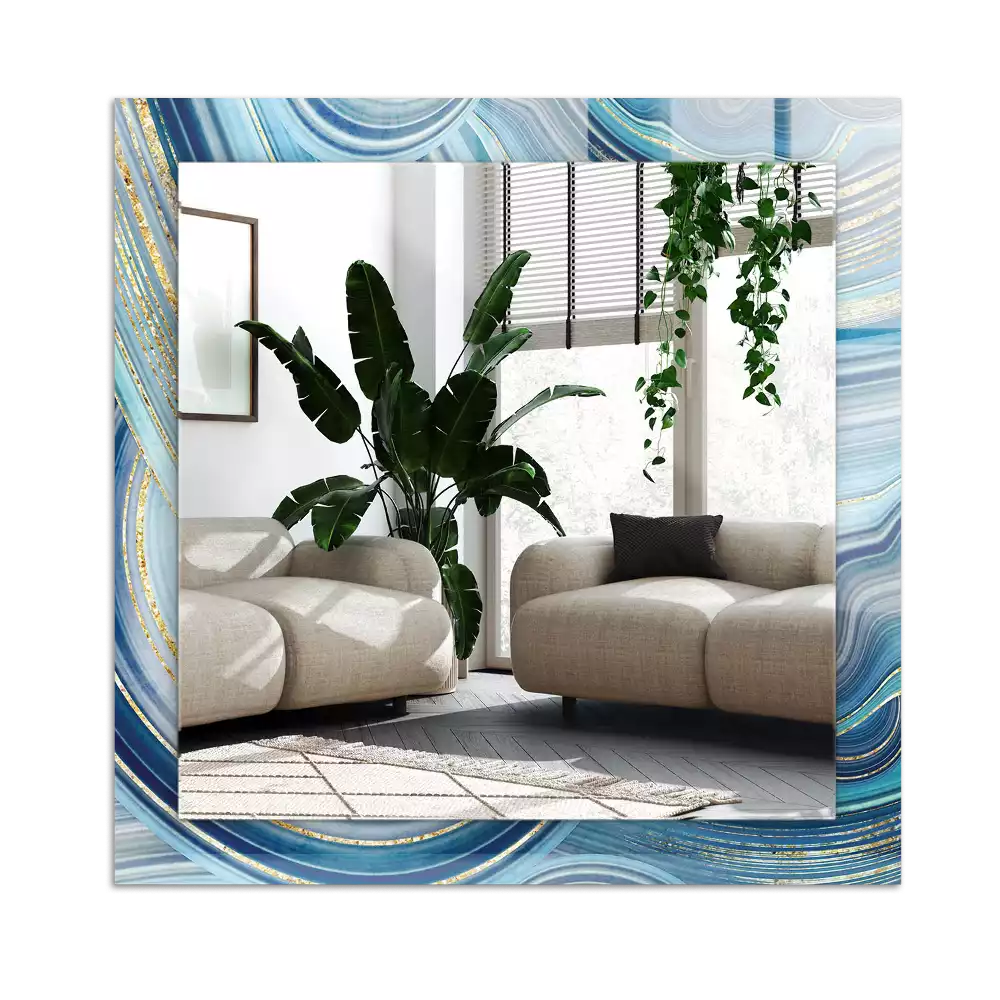 Rectangular wall mirror design Abstract blue waves