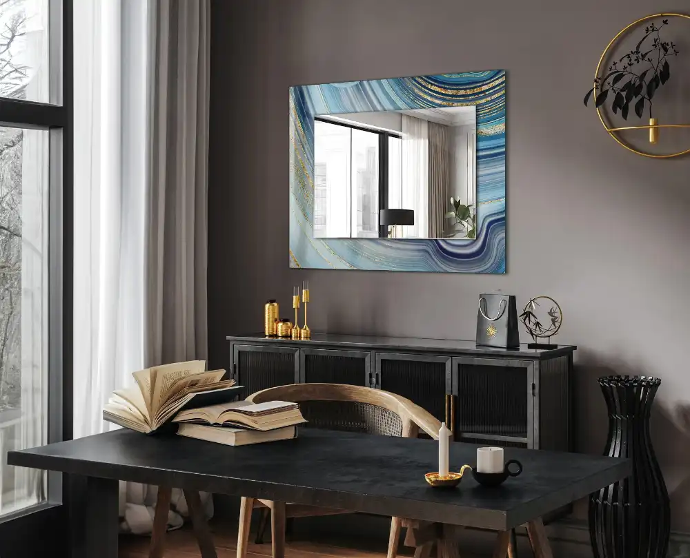 Rectangular wall mirror design Abstract blue waves