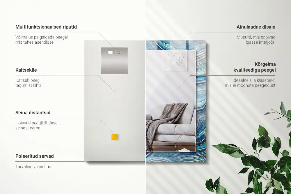 Rectangular wall mirror design Abstract blue waves