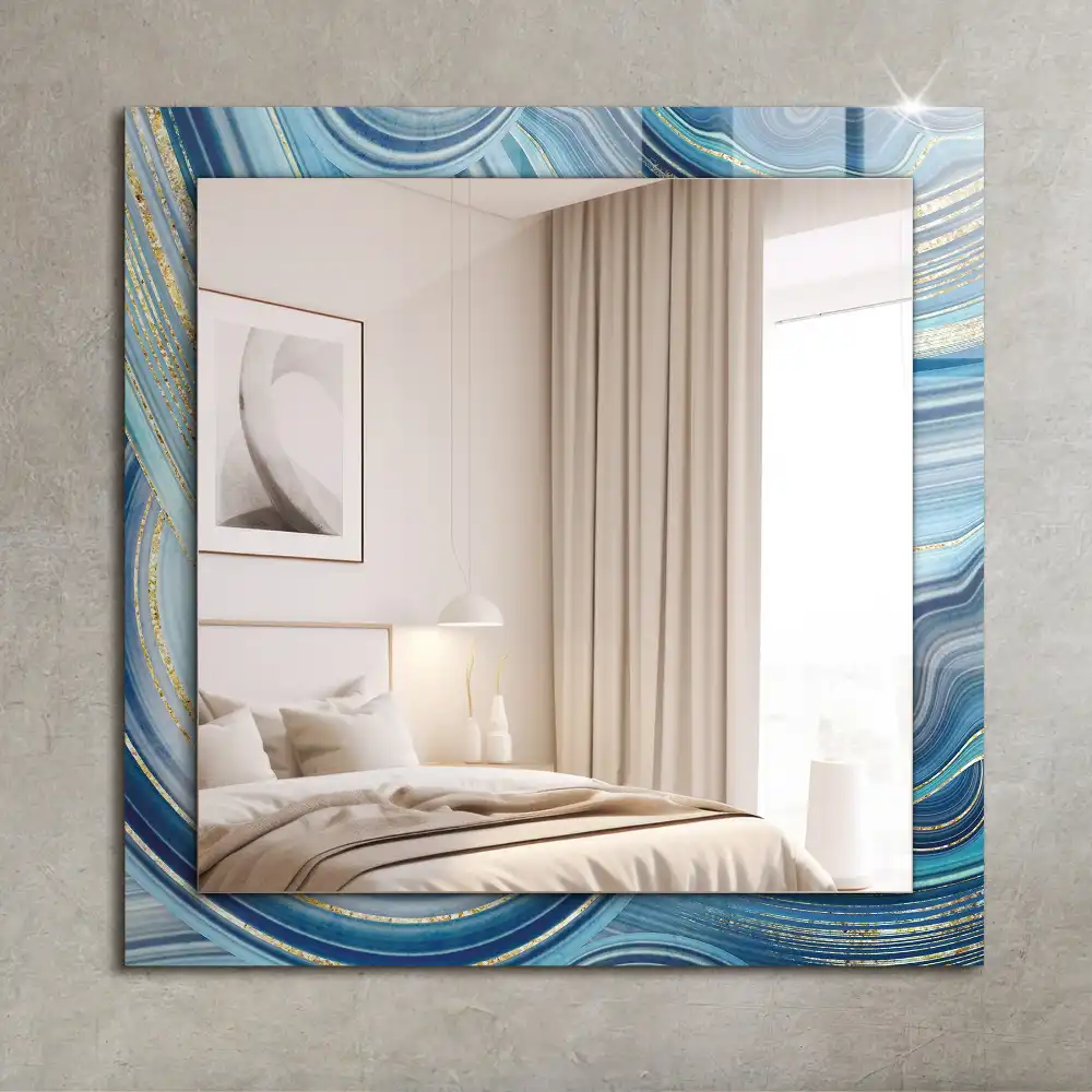 Rectangular wall mirror design Abstract blue waves
