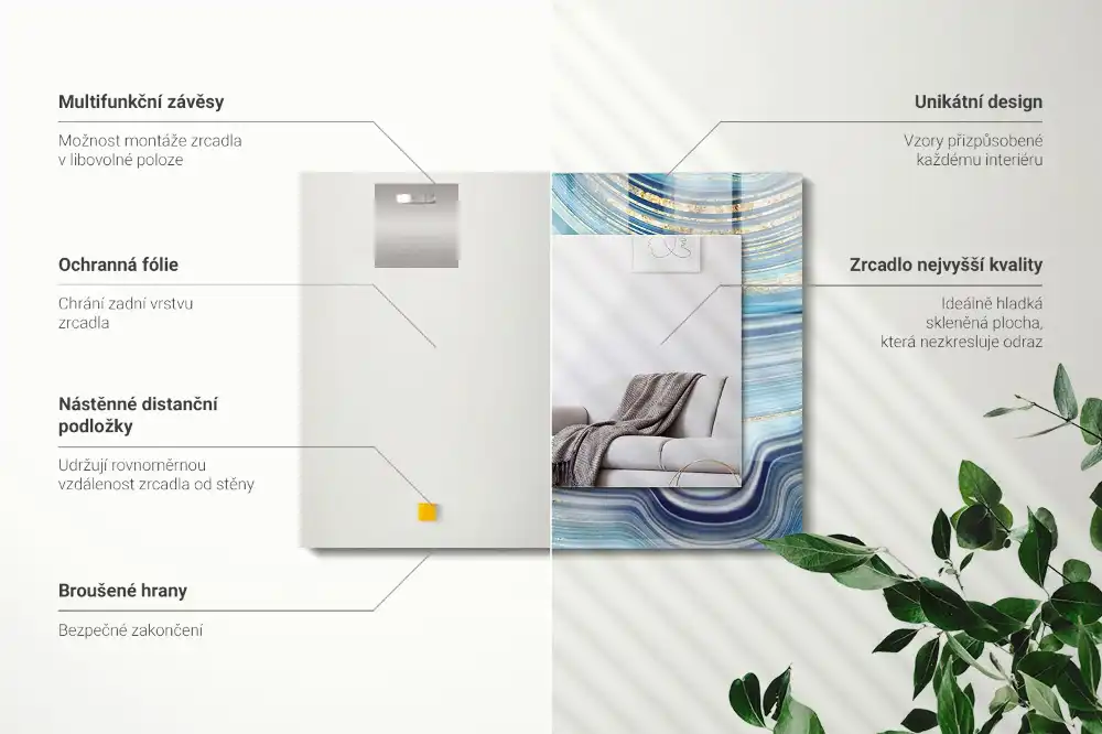 Rectangular wall mirror design Abstract blue waves