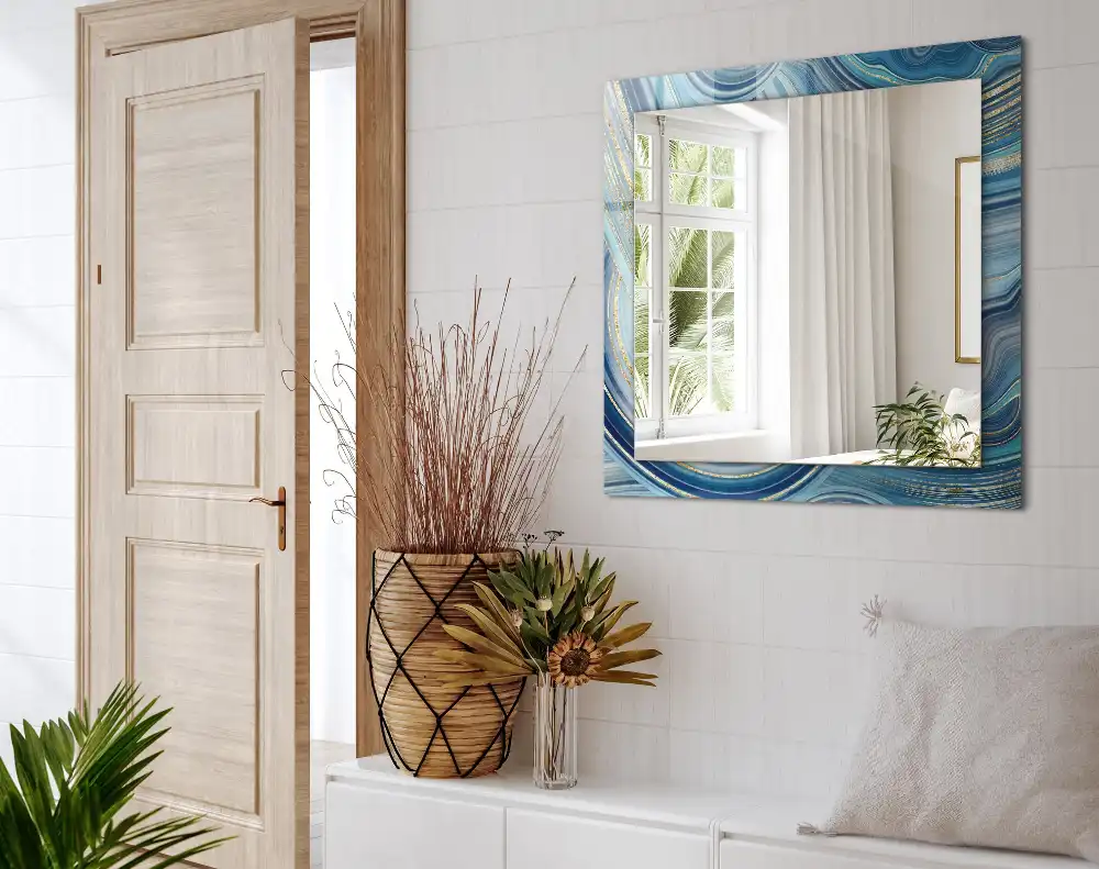 Rectangular wall mirror design Abstract blue waves
